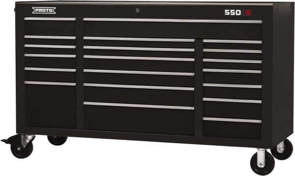 Proto - 30,519 Lb Capacity, 20 Drawer Mobile Workstation - 67" Wide x 25-1/4" Deep x 41" High, Steel, Black - Eagle Tool & Supply