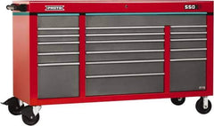 Proto - 30,144 Lb Capacity, 18 Drawer Mobile Power Workstation - 67" Wide x 25-1/4" Deep x 41" High, Steel, Safety Red & Gray - Eagle Tool & Supply
