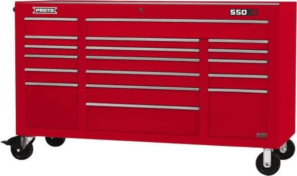 Proto - 30,144 Lb Capacity, 18 Drawer Mobile Power Workstation - 67" Wide x 25-1/4" Deep x 41" High, Steel, Red - Eagle Tool & Supply