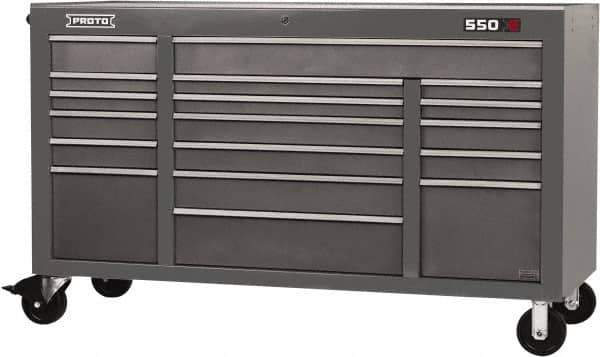 Proto - 30,144 Lb Capacity, 18 Drawer Mobile Power Workstation - 67" Wide x 25-1/4" Deep x 41" High, Steel, Dual Black - Eagle Tool & Supply