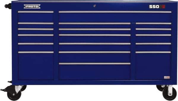 Proto - 30,144 Lb Capacity, 18 Drawer Mobile Power Workstation - 67" Wide x 25-1/4" Deep x 41" High, Steel, Blue - Eagle Tool & Supply