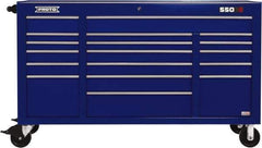 Proto - 30,144 Lb Capacity, 18 Drawer Mobile Power Workstation - 67" Wide x 25-1/4" Deep x 41" High, Steel, Blue - Eagle Tool & Supply