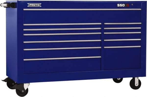 Proto - 36,455 Lb Capacity, 12 Drawer Mobile Workstation - 66" Wide x 27" Deep x 46" High, Steel, Blue - Eagle Tool & Supply
