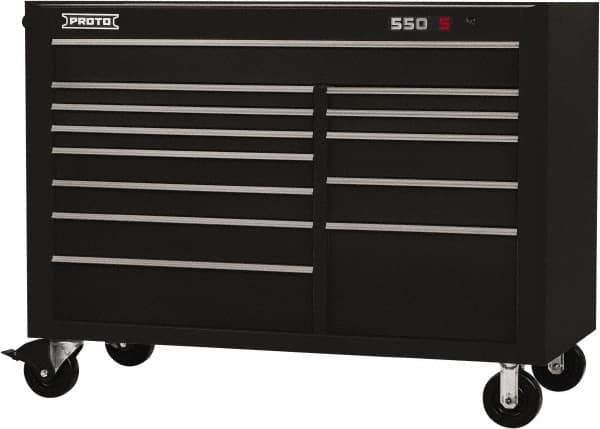Proto - 28,291 Lb Capacity, 13 Drawer Mobile Workstation - 57" Wide x 25-1/4" Deep x 43" High, Steel, Black - Eagle Tool & Supply
