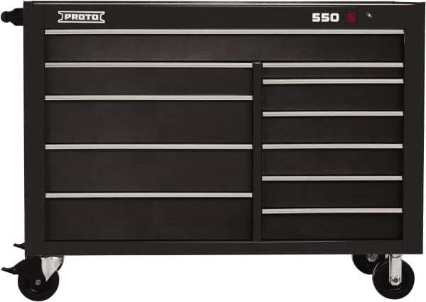 Proto - 26,541 Lb Capacity, 11 Drawer Mobile Workstation - 57" Wide x 25-1/4" Deep x 43" High, Steel, Dual Black - Eagle Tool & Supply