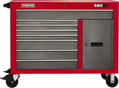 Proto - 18,920 Lb Capacity, 8 Drawer Mobile Workstation - 50" Wide x 25-1/4" Deep x 41" High, Steel, Safety Red & Gray - Eagle Tool & Supply