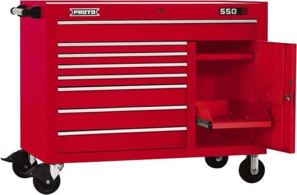 Proto - 18,920 Lb Capacity, 8 Drawer Mobile Workstation - 50" Wide x 25-1/4" Deep x 41" High, Steel, Red - Eagle Tool & Supply
