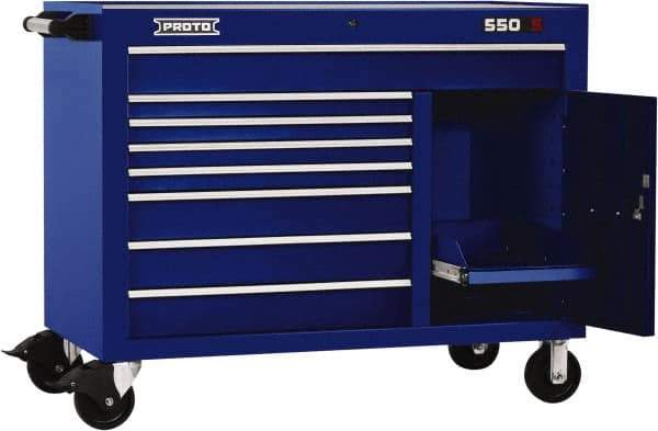 Proto - 20,092 Lb Capacity, 8 Drawer Mobile Workstation - 50" Wide x 25-1/4" Deep x 41" High, Steel, Blue - Eagle Tool & Supply