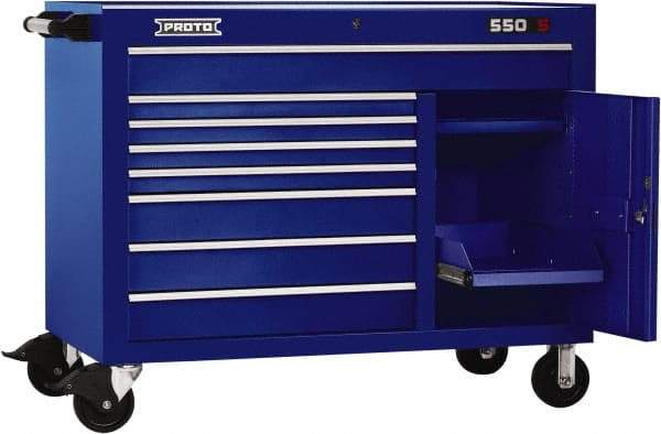 Proto - 18,920 Lb Capacity, 8 Drawer Mobile Workstation - 50" Wide x 25-1/4" Deep x 41" High, Steel, Black - Eagle Tool & Supply