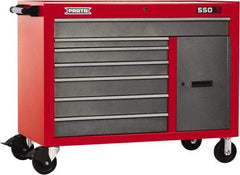 Proto - 18,109 Lb Capacity, 7 Drawer Mobile Workstation - 50" Wide x 25-1/4" Deep x 41" High, Steel, Safety Red & Gray - Eagle Tool & Supply
