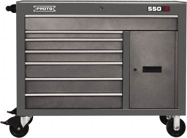 Proto - 18,109 Lb Capacity, 7 Drawer Mobile Workstation - 50" Wide x 25-1/4" Deep x 41" High, Steel, Dual Gray - Eagle Tool & Supply