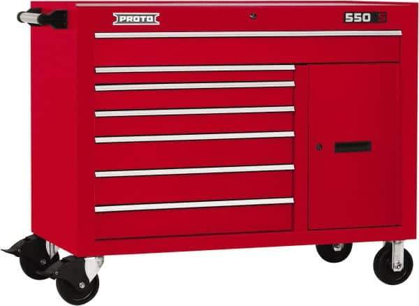 Proto - 18,109 Lb Capacity, 7 Drawer Mobile Workstation - 50" Wide x 25-1/4" Deep x 41" High, Steel, Red - Eagle Tool & Supply