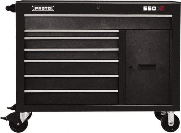 Proto - 18,109 Lb Capacity, 7 Drawer Mobile Workstation - 50" Wide x 25-1/4" Deep x 41" High, Steel, Dual Black - Eagle Tool & Supply
