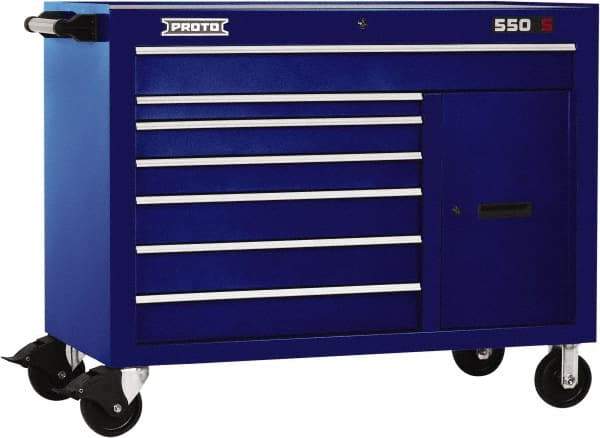 Proto - 18,109 Lb Capacity, 7 Drawer Mobile Workstation - 50" Wide x 25-1/4" Deep x 41" High, Steel, Blue - Eagle Tool & Supply