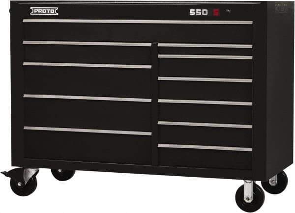 Proto - 26,541 Lb Capacity, 11 Drawer Mobile Workstation - 57" Wide x 25-1/4" Deep x 43" High, Steel, Black - Eagle Tool & Supply