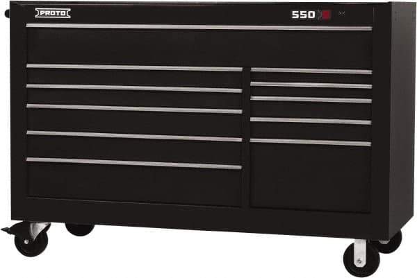 Proto - 35,917 Lb Capacity, 11 Drawer Mobile Workstation - 66" Wide x 27" Deep x 46" High, Steel, Black - Eagle Tool & Supply