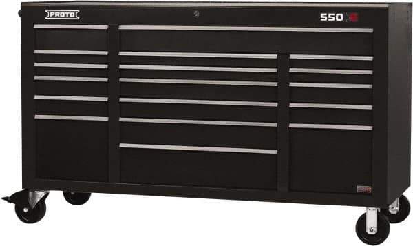 Proto - 30,144 Lb Capacity, 18 Drawer Mobile Power Workstation - 67" Wide x 25-1/4" Deep x 41" High, Steel, Black - Eagle Tool & Supply