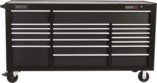 Proto - 39,577 Lb Capacity, 20 Drawer Mobile Workstation - 78-7/8" Wide x 25-1/4" Deep x 43-1/4" High, Steel, Dual Black - Eagle Tool & Supply