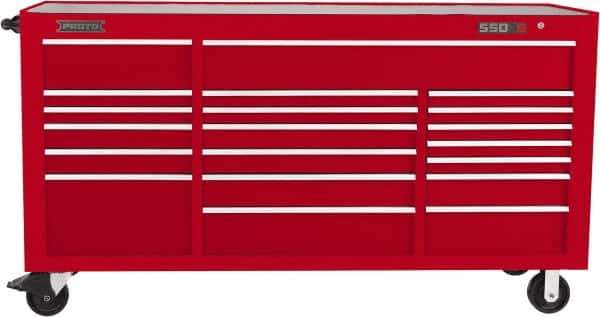 Proto - 39,577 Lb Capacity, 20 Drawer Mobile Workstation - 78-7/8" Wide x 25-1/4" Deep x 43-1/4" High, Steel, Red - Eagle Tool & Supply