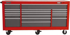 Proto - 48,654 Lb Capacity, 20 Drawer Mobile Power Workstation - 88-1/4" Wide x 27" Deep x 46-3/8" High, Steel, Safety Red & Gray - Eagle Tool & Supply