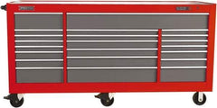 Proto - 48,115 Lb Capacity, 22 Drawer Mobile Workstation - 88-1/4" Wide x 27" Deep x 46-3/8" High, Steel, Safety Red & Gray - Eagle Tool & Supply