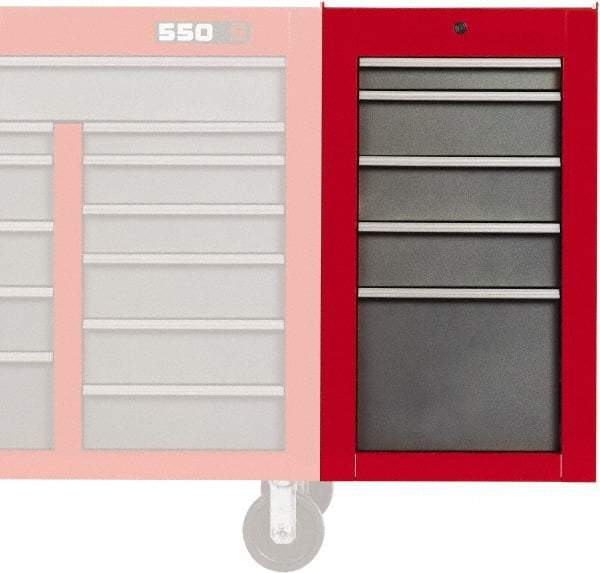 Proto - 5 Drawer Red/Gray Side Cabinet - 19" Wide x 34" High x 25" Deep, Use with Proto Roller Cabinet - Eagle Tool & Supply