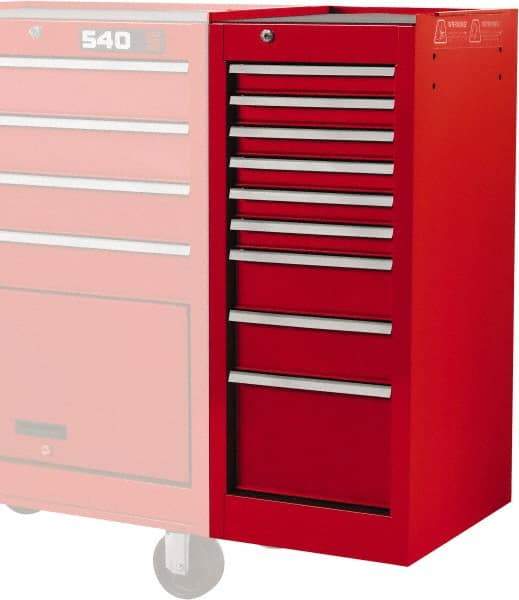 Proto - 9 Drawer Red Side Cabinet - 15" Wide x 35" High x 18" Deep, Use with Vinyl Top, Drawer Liners - Eagle Tool & Supply