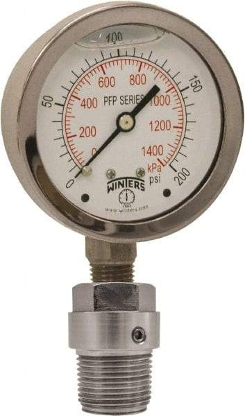 Winters - 2-1/2" Dial, 1/4 Thread, 0-2,000 Scale Range, Pressure Gauge - Bottom Connection Mount, Accurate to 1.5% of Scale - Eagle Tool & Supply