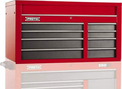 Proto - 8 Drawer Top Tool Chest - 50" Wide x 25-1/4" Deep x 27" High, Steel, Safety Red/Gray - Eagle Tool & Supply