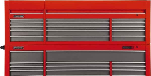 Proto - 15 Drawer Top Tool Chest - 88-1/4" Wide x 27" Deep x 27-1/4" High, Steel, Safety Red/Gray - Eagle Tool & Supply