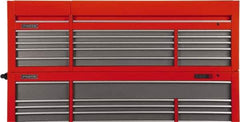 Proto - 15 Drawer Top Tool Chest - 88-1/4" Wide x 27" Deep x 27-1/4" High, Steel, Safety Red/Gray - Eagle Tool & Supply