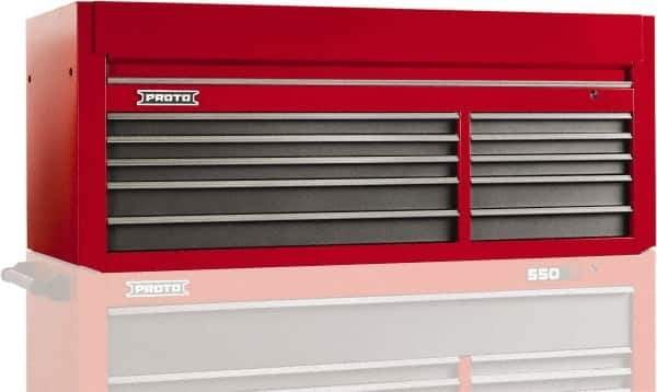 Proto - 10 Drawer Top Tool Chest - 66" Wide x 27" Deep x 27" High, Steel, Safety Red/Gray - Eagle Tool & Supply