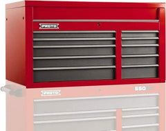 Proto - 10 Drawer Top Tool Chest - 50" Wide x 25-1/4" Deep x 27" High, Steel, Safety Red/Gray - Eagle Tool & Supply
