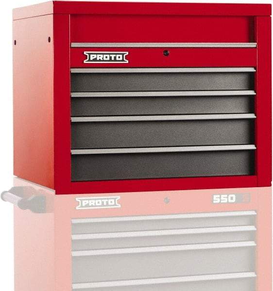 Proto - 4 Drawer Top Tool Chest - 34" Wide x 25-1/4" Deep x 27" High, Steel, Safety Red/Gray - Eagle Tool & Supply