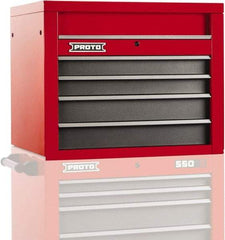 Proto - 4 Drawer Top Tool Chest - 34" Wide x 25-1/4" Deep x 27" High, Steel, Safety Red/Gray - Eagle Tool & Supply