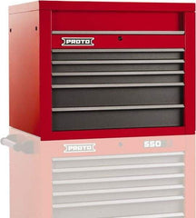 Proto - 5 Drawer Top Tool Chest - 34" Wide x 25-1/4" Deep x 27" High, Steel, Safety Red/Gray - Eagle Tool & Supply