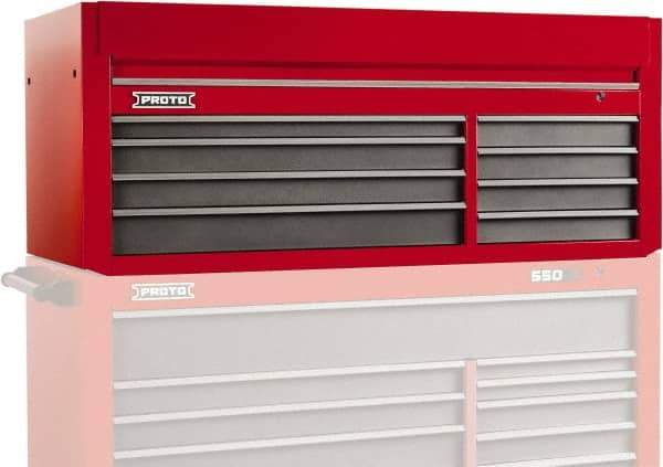 Proto - 8 Drawer Top Tool Chest - 66" Wide x 27" Deep x 27" High, Steel, Safety Red/Gray - Eagle Tool & Supply