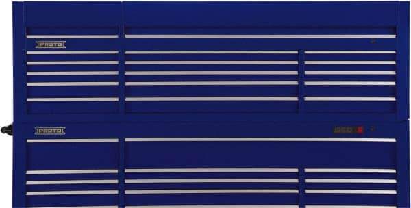 Proto - 15 Drawer Top Tool Chest - 88-1/4" Wide x 27" Deep x 27-1/4" High, Steel, Blue - Eagle Tool & Supply