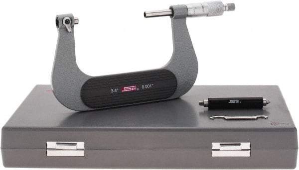 SPI - 3 to 4" Range, Mechanical Screw Thread Micrometer - Ratchet Stop Thimble, 0.001" Graduation, +/-0.0002" Accuracy - Eagle Tool & Supply
