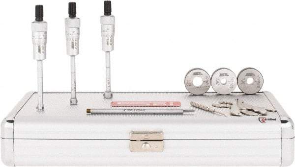 SPI - 3 Piece, 0.275 to 1/2", Chrome Plated Coated, Mechanical Inside Micrometer Set - 0.0001" Graduation, 4" Extension Rod Length, (3) Setting Rings Included - Eagle Tool & Supply