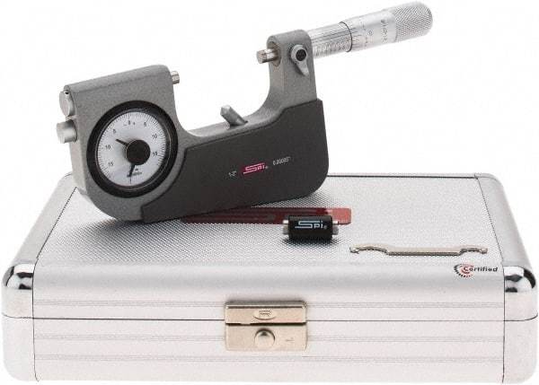 SPI - 1 to 2" Range, 0.00005" Graduation, Mechanical Indicating Micrometer - Accurate to 0.0002" Carbide Measuring Face - Eagle Tool & Supply