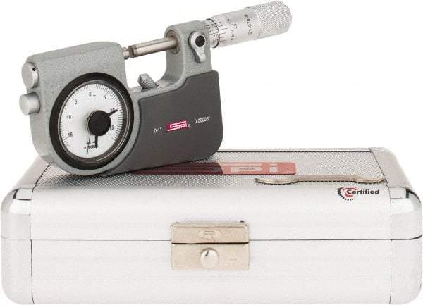 SPI - 0 to 1" Range, 0.00005" Graduation, Mechanical Indicating Micrometer - Accurate to 0.0001" Carbide Measuring Face - Eagle Tool & Supply