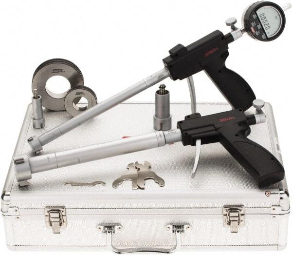 SPI - 0.8 to 2", 3.64 & 3.8" Deep, Pistol Grip Electronic Bore Gage Set - Up to 0.00016, 0.0002" Accuracy, 0.0001" Resolution, Includes Indicator - Eagle Tool & Supply