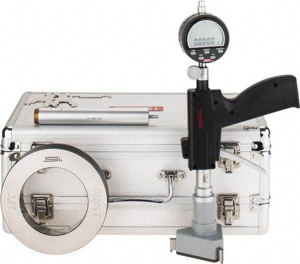 SPI - 3 to 3-1/2", 4.48" Deep, Pistol Grip Electronic Bore Gage - Up to 0.0002" Accuracy, 0.0001" Resolution, Includes Indicator - Eagle Tool & Supply