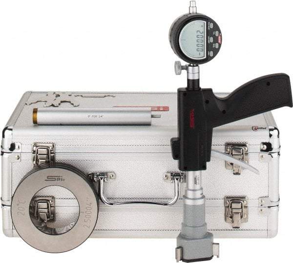 SPI - 2 to 2-1/2", 4.48" Deep, Pistol Grip Electronic Bore Gage - Up to 0.0002" Accuracy, 0.0001" Resolution, Includes Indicator - Eagle Tool & Supply