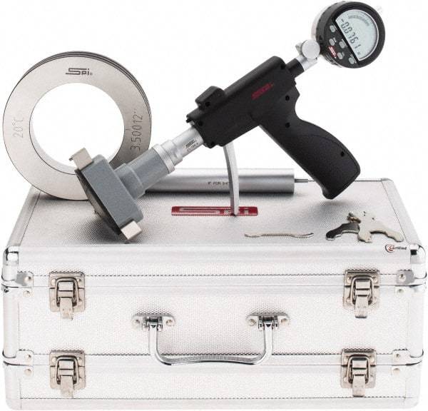 SPI - 3.5 to 4", 4.48" Deep, Pistol Grip Electronic Bore Gage - Up to 0.0002" Accuracy, 0.0001" Resolution, Includes Indicator - Eagle Tool & Supply