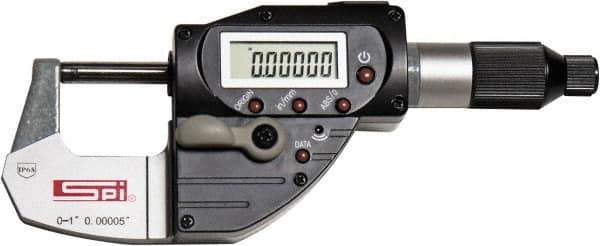 SPI - 0 to 1" Range, 0.00005" Resolution, IP65 Electronic Outside Micrometer - 0.00015" Accuracy, CR2032 Battery - Eagle Tool & Supply