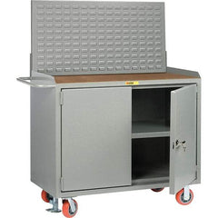 Little Giant - 3,600 Lb Capacity, 3 Shelf, 2 Door Mobile Bench Cabinet with Louvered Panel - 53" Wide x 24" Deep x 43" High, Steel, Gray - Eagle Tool & Supply
