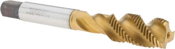 Kennametal - 1/2-20 3 Flute Modified Bottoming Spiral Flute Tap - Cobalt, TiCN/TiN Finish, 85.9mm OAL, Right Hand Flute, Right Hand Thread, H3 - Eagle Tool & Supply