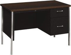 Hon - Woodgrain Laminate Right Pedestal Desk with Center Drawer - 45-1/4" Wide x 24" Deep x 29-1/2" High, Mocha/Black - Eagle Tool & Supply